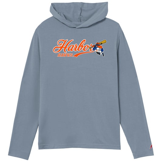 Hooded Tee in Blue and Heathered Graphite