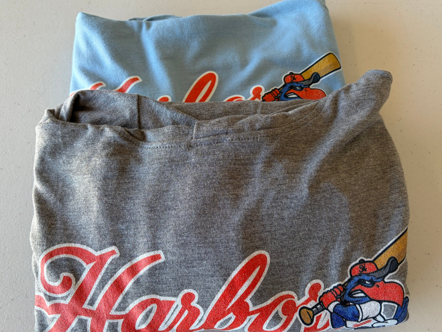 Hooded Tee in Blue and Heathered Graphite